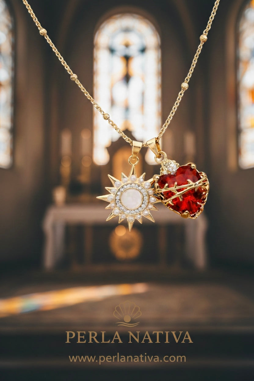 Simulación de Custodia Perlada y Sagrado Corazón