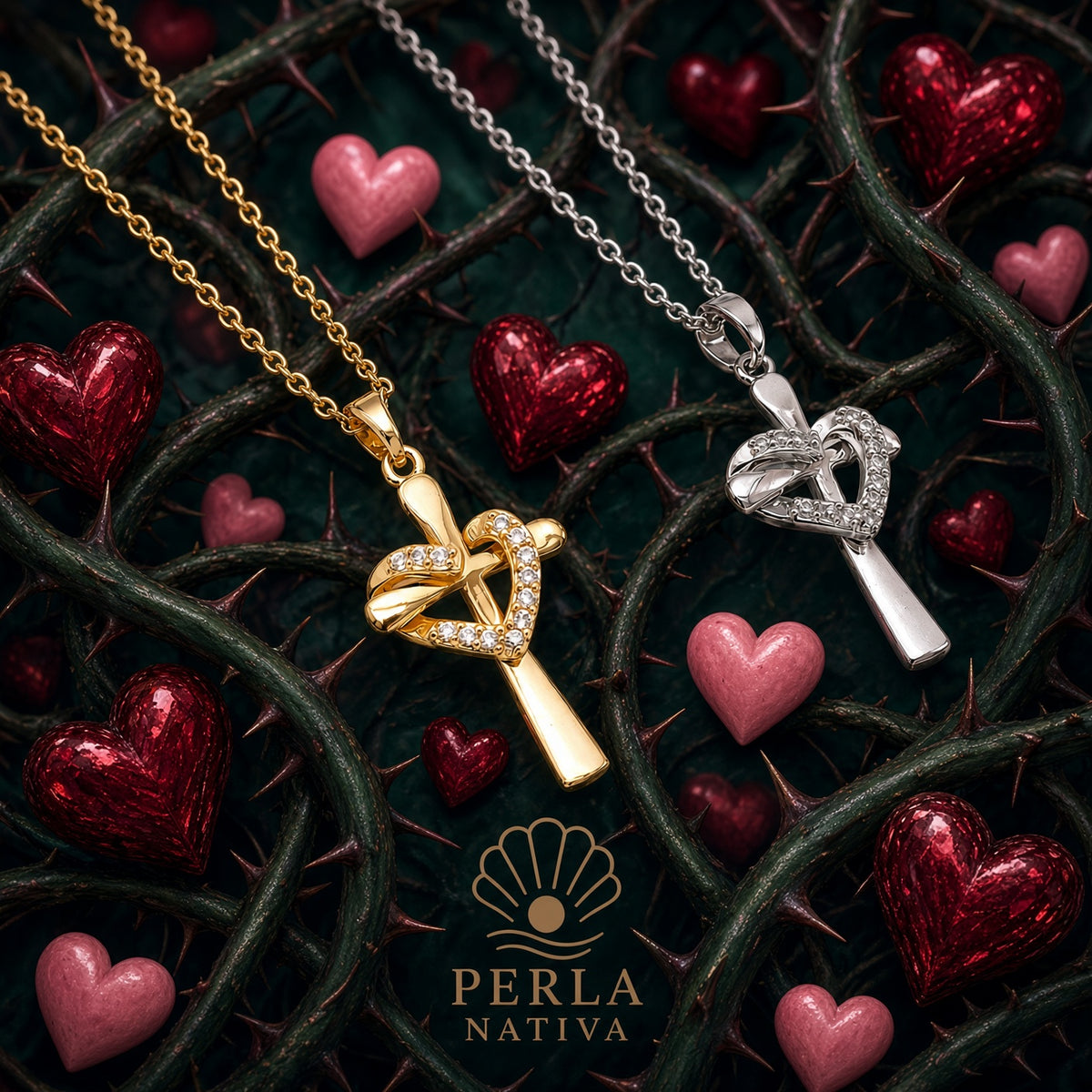 Crucifijo Corazón Zirconia