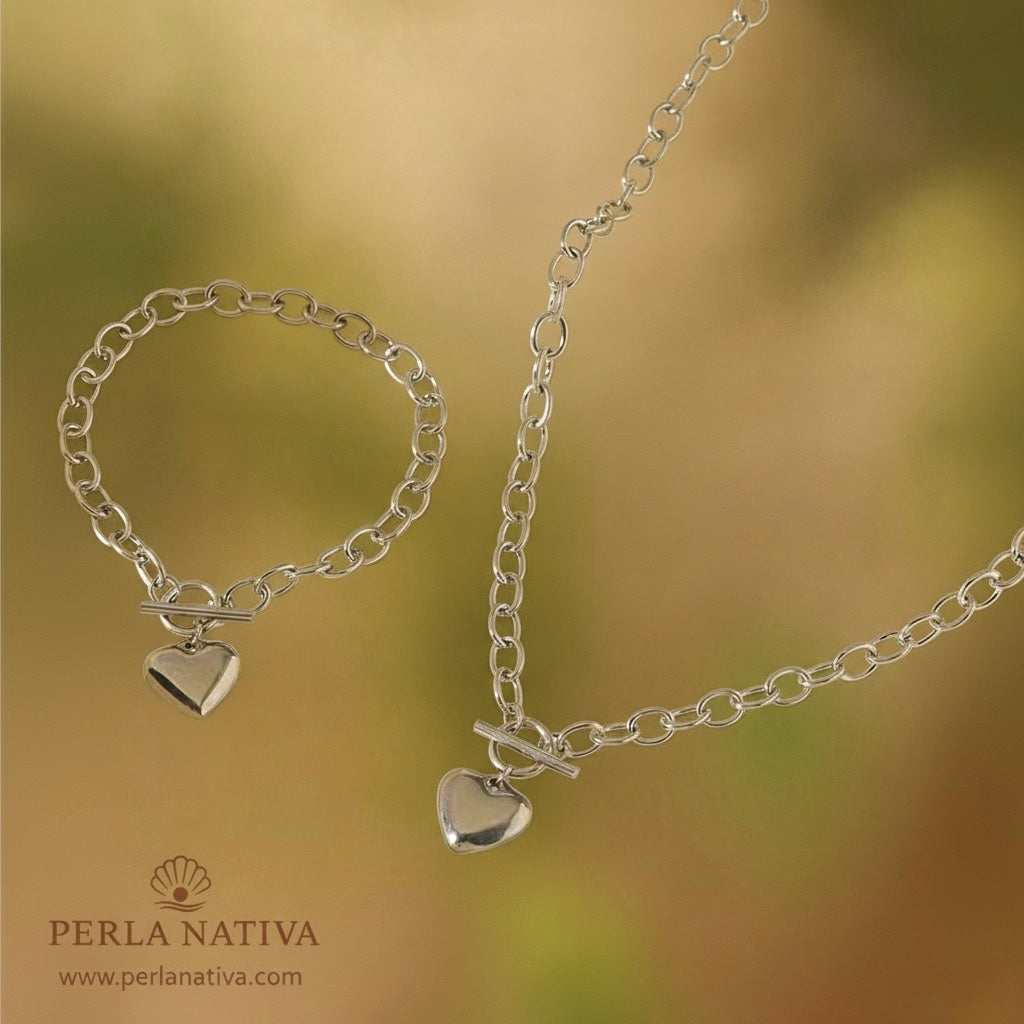 Set Corazón Sólido Plateado