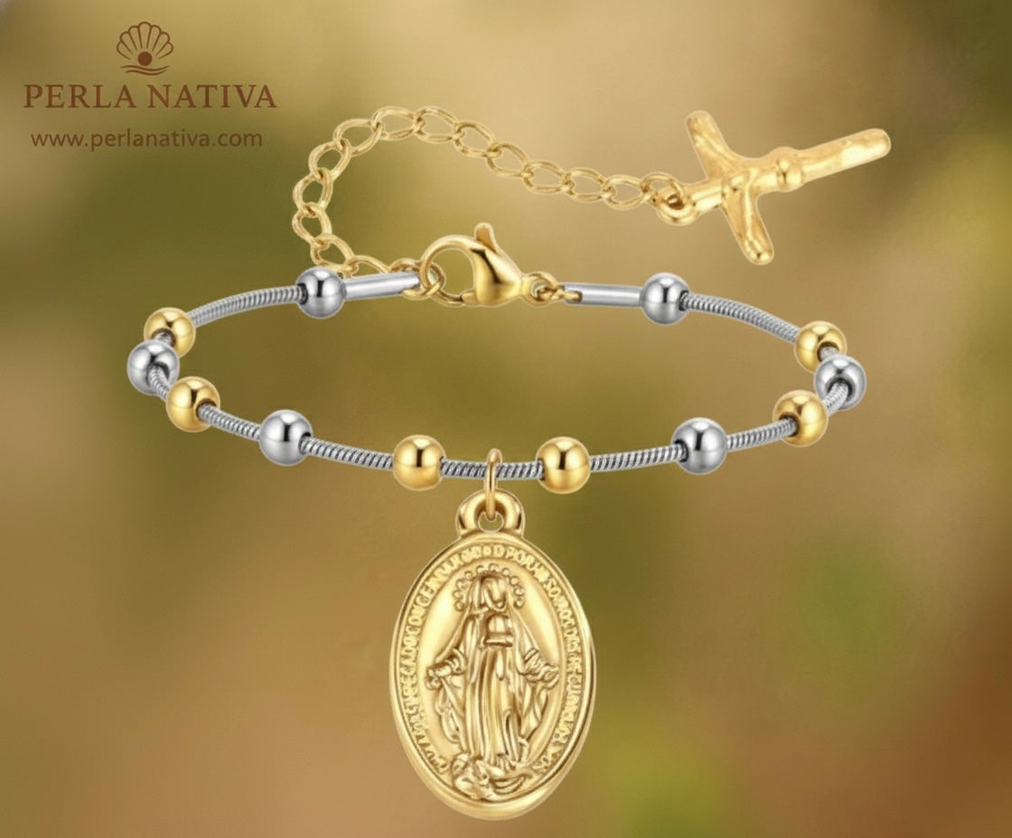 Pre-Venta Pulsera Rosario Dorado y Plateado. Se estará enviando a partir del 10 de enero 2026