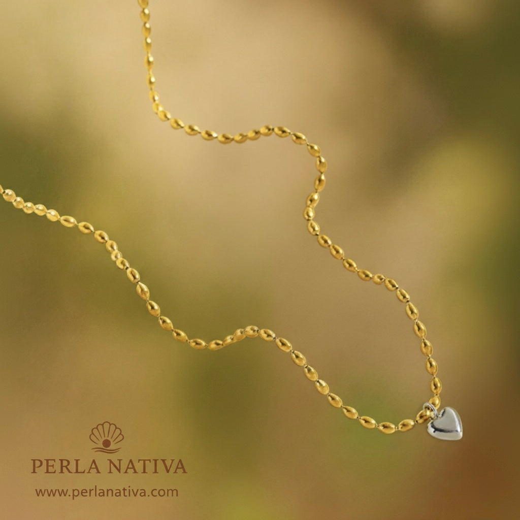 Collar Dorado Corazón Plateado