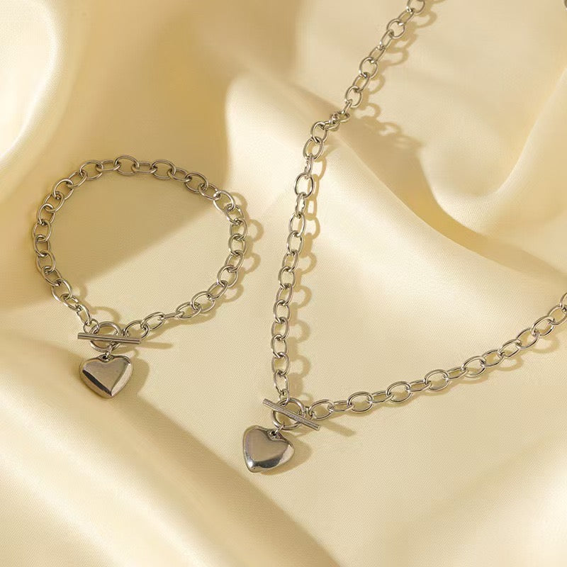 Set Corazón Sólido Plateado