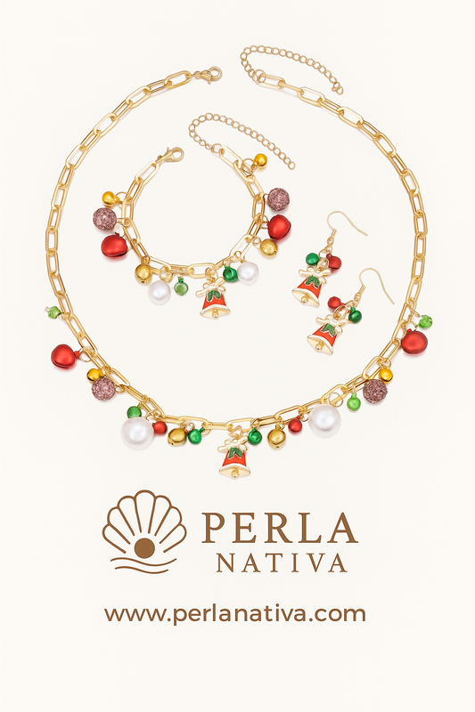 Set de Collar, Pantallas, Pulsera Gorro Navideño.