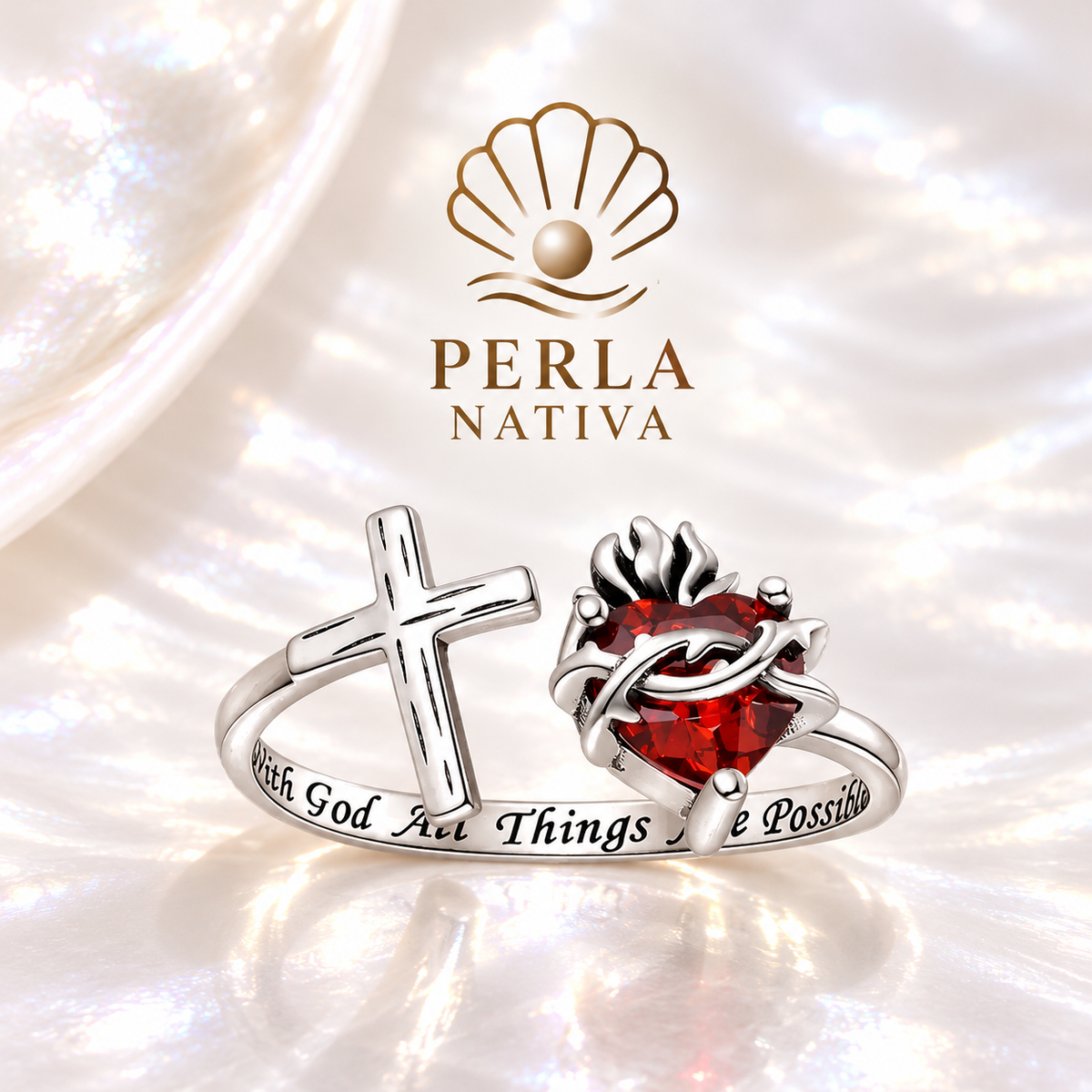 Sortija Sagrado Corazón Cruz