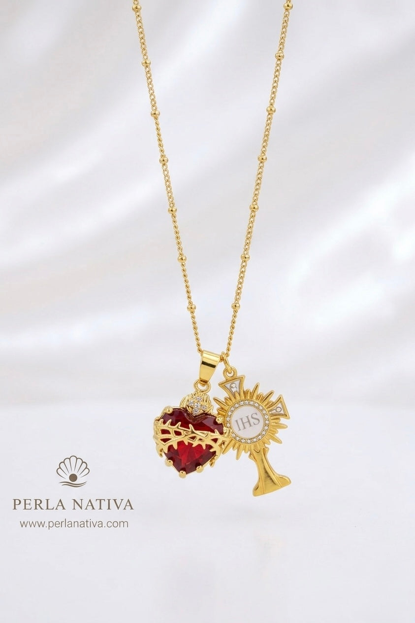 Collar Réplica Custodia y Sagrado Corazón
